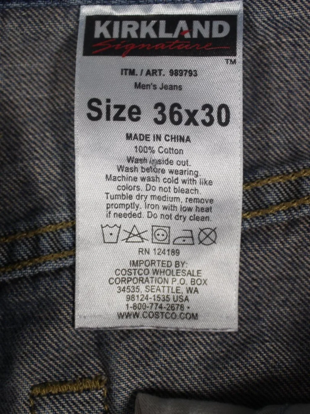 Kirkland Signature Mens 36x30 Jeans Blue Denim Relaxed Fit Straight Leg - Picture 3 of 9